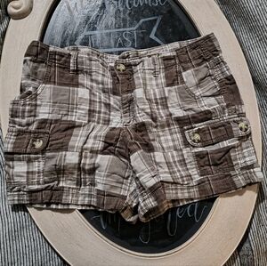 90's Y2K Faded Glory Brown and Cream Cargo Shorts